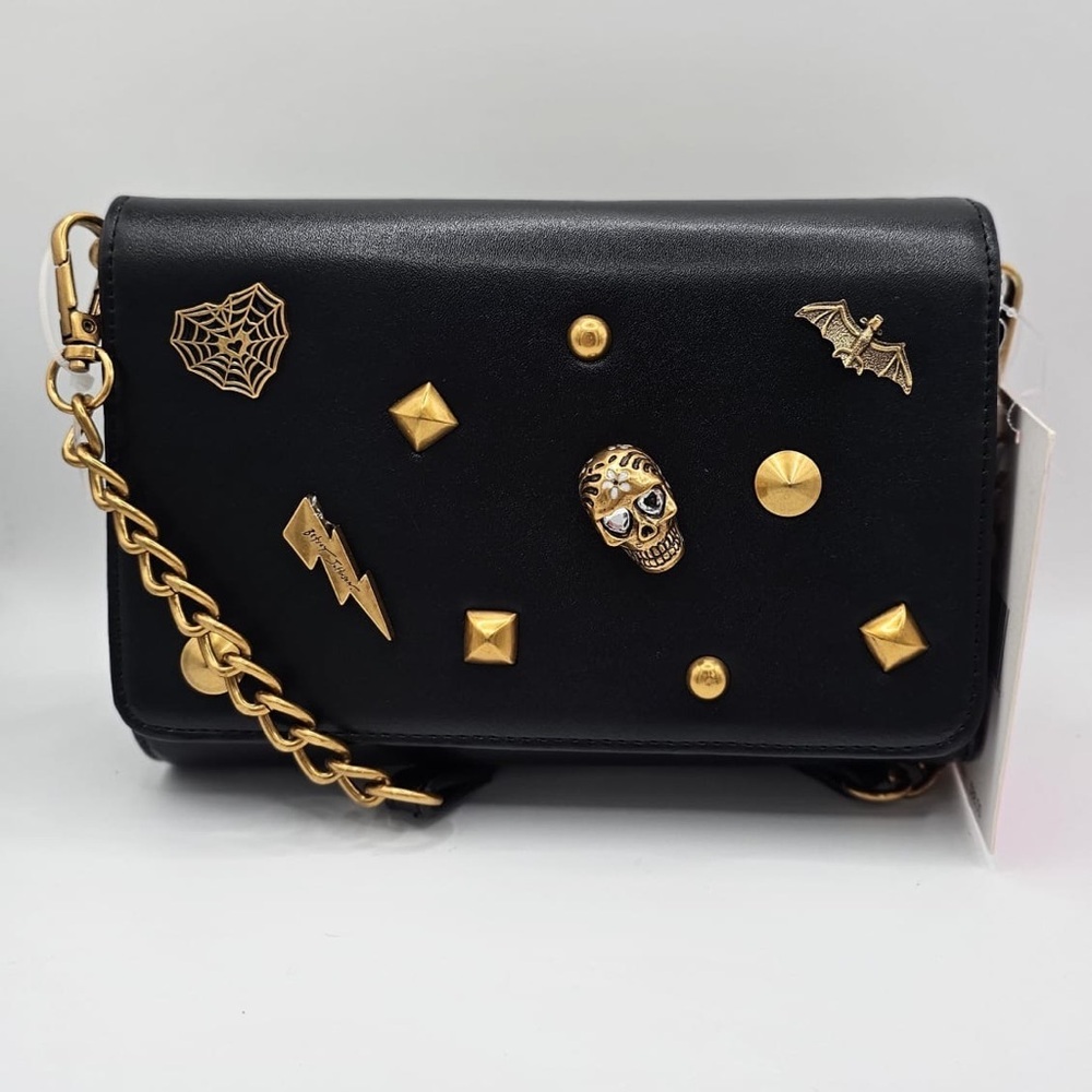 Betsey Johnson Spooky Charms Crossbody Bag Black Rocker Chic NWT